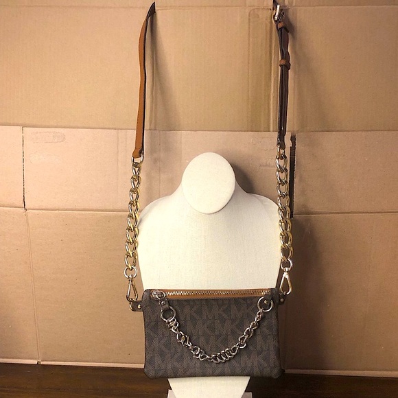 MICHAEL KORS MK Monogram Tan Brown Crossbody Bag with Two Tone Metal Hardware - Picture 17 of 17